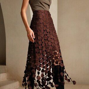 Brown Casual Women's Laser Cut Multi Circle Double Layered Skirt